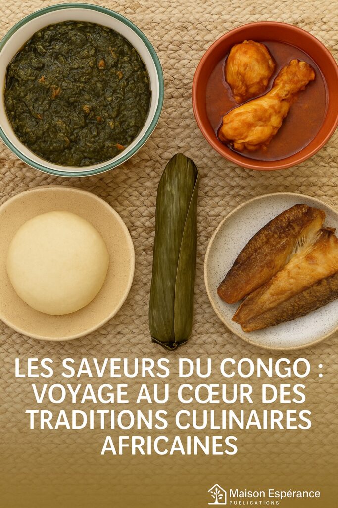 Les Saveurs du Congo â Une cĂ©lĂ©bration des traditions culinaires africaines : saka-saka, chikwangue, poulet Ă la moambe et poisson makayabu, symboles dâun hĂ©ritage vivant transmis Ă travers les gĂ©nĂ©rations.